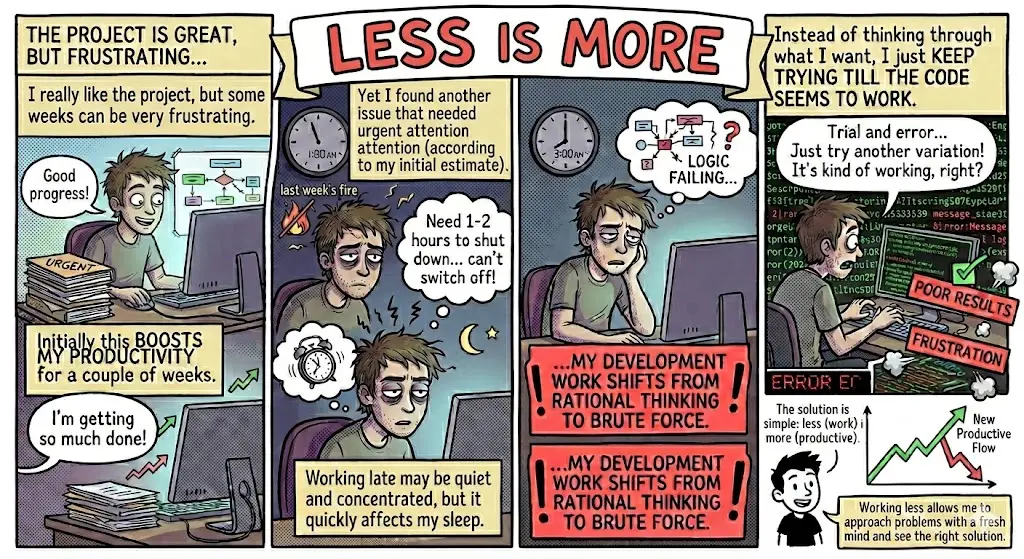 Gemini's Nano Banana 2 comic version of my 'Less is more' experience