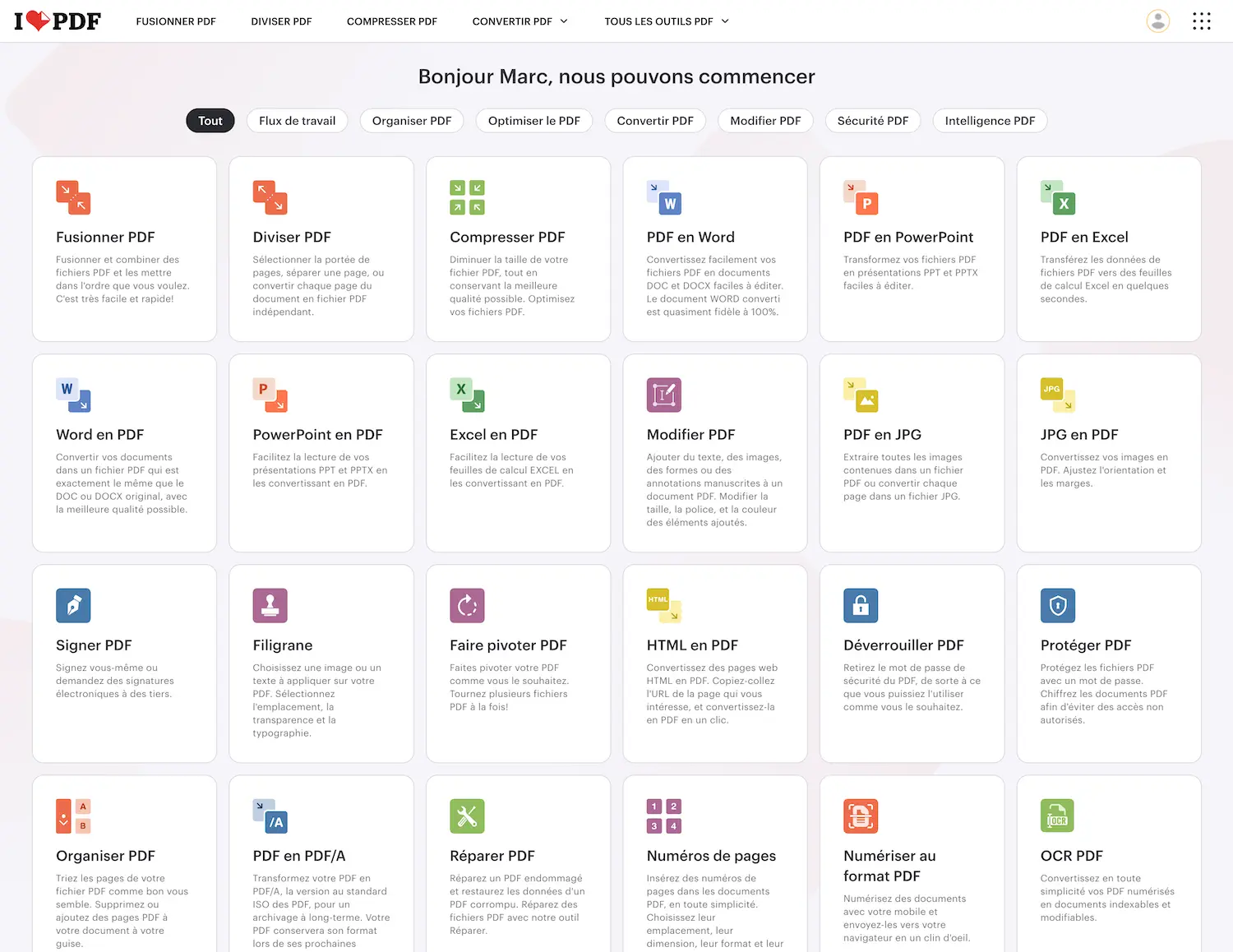 Tout ce que tu peux faire avec iLovePDF